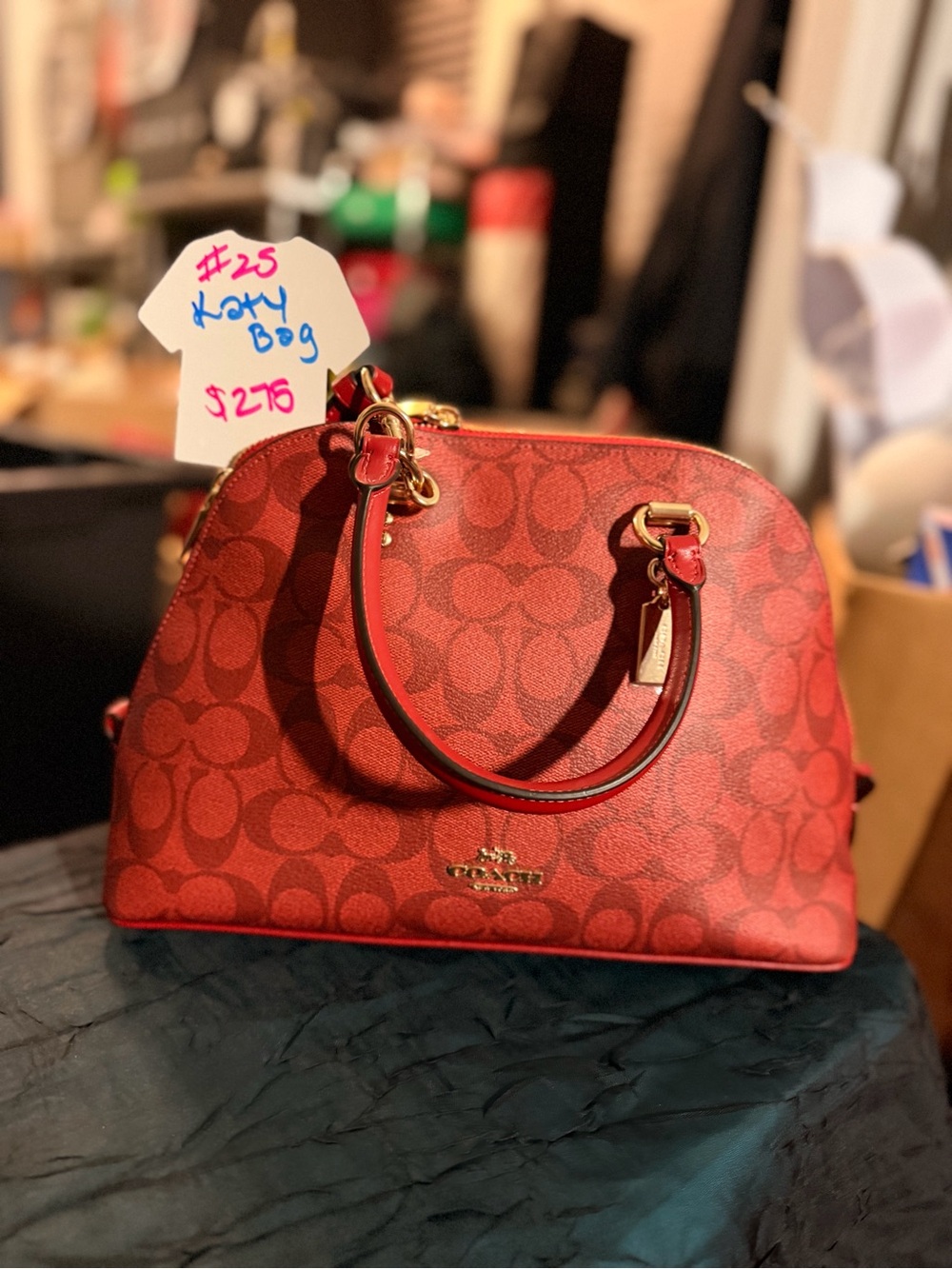 Coach Red Signature Dome Satchel with Gold Hardware